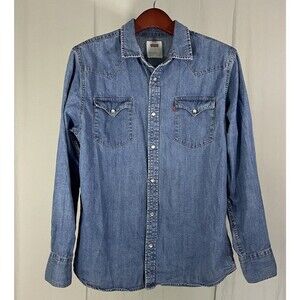 Levi’s Men’s Barstow Western Denim Shirt Size Large Pearl Snaps Americana